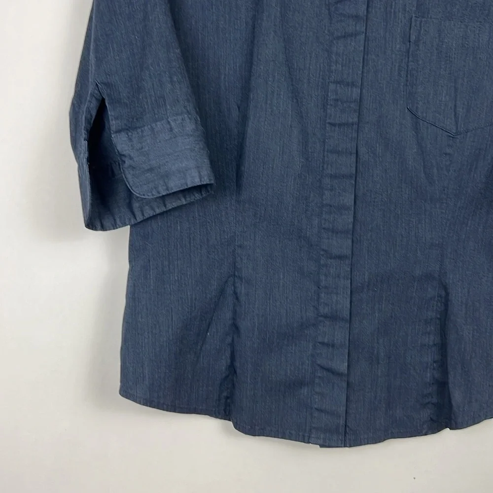 Express Stretch Dark Blue Denim 1-2 Sleeve Top Sz 5/6 - Picture 7 of 11